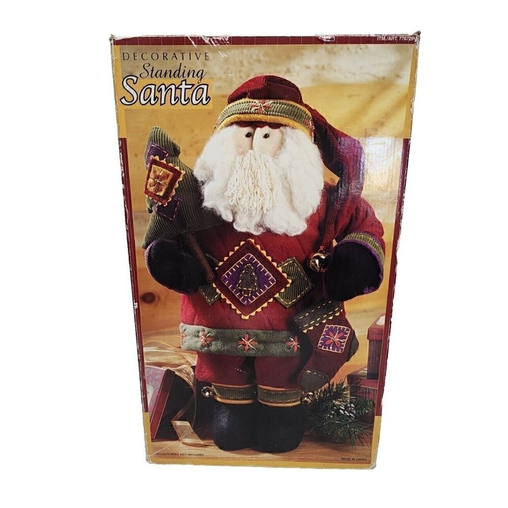 Santa Felt Cloth Wool Standing Jingle Bells Christmas Decor 20”. box.